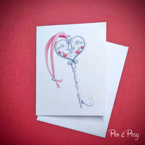 Heart Key Note Card - Set of 3